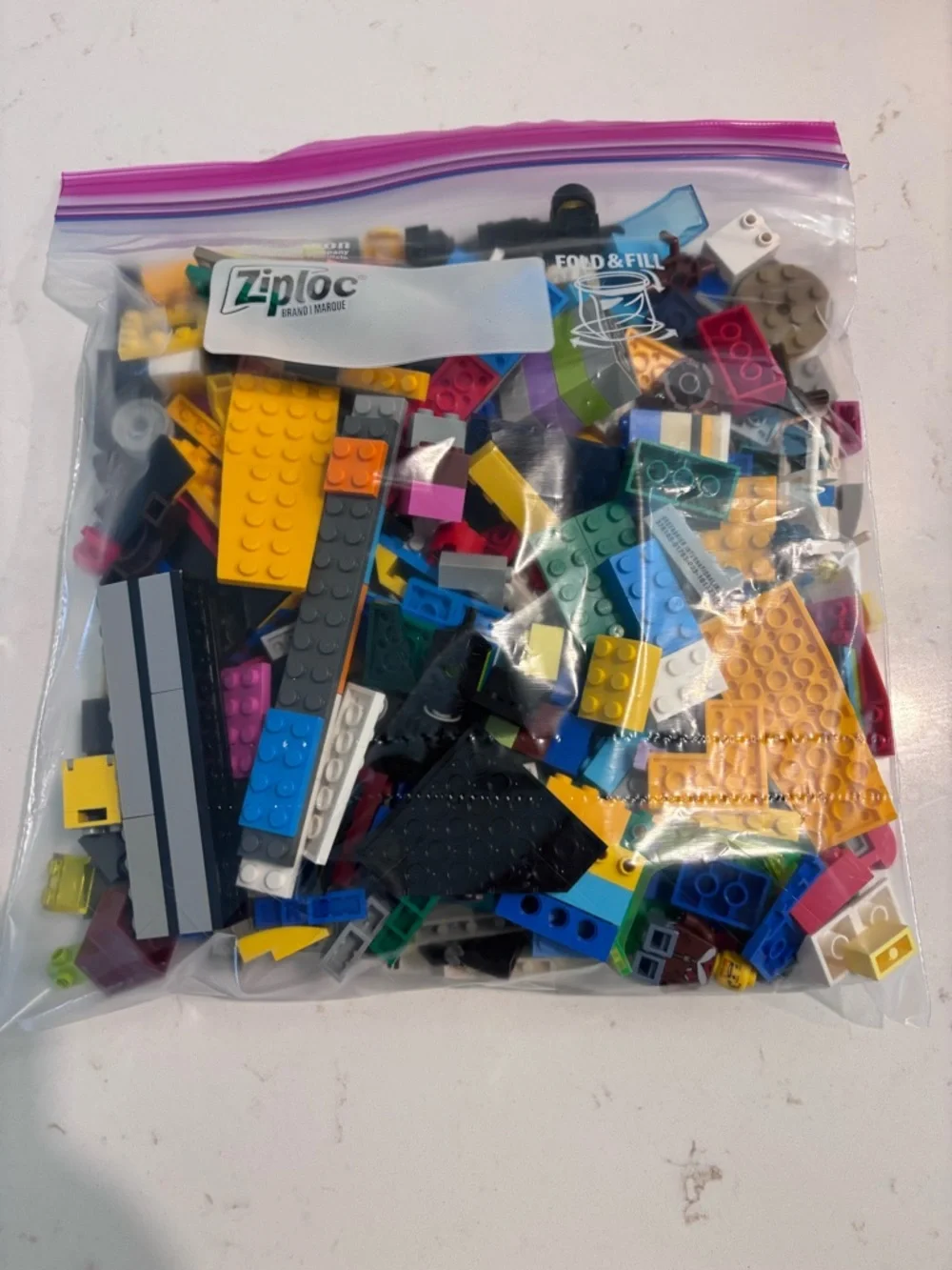 Lego Mixed Brick Bag - Yellow, Blue, Black, Gray, Pink, Green